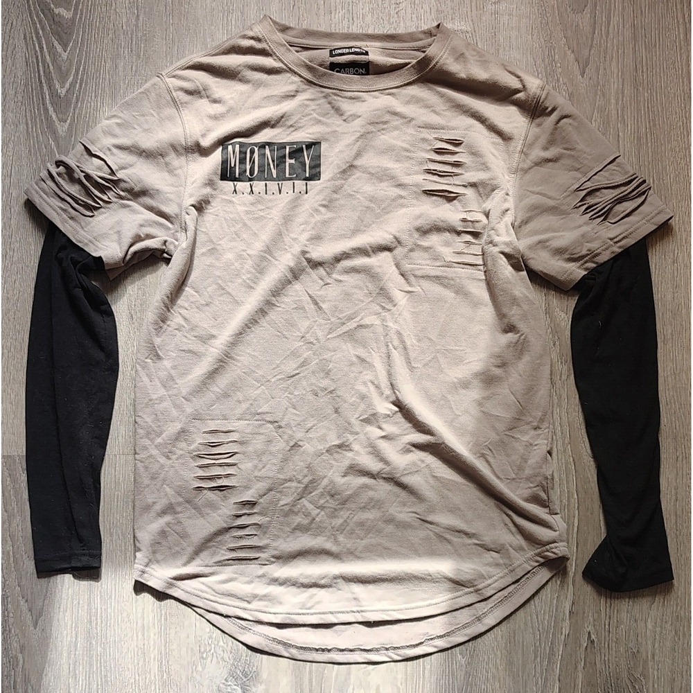 Carbon Men's Long Sleeve T-Shirt Medium Longer Length Layered‎ Money Slash
